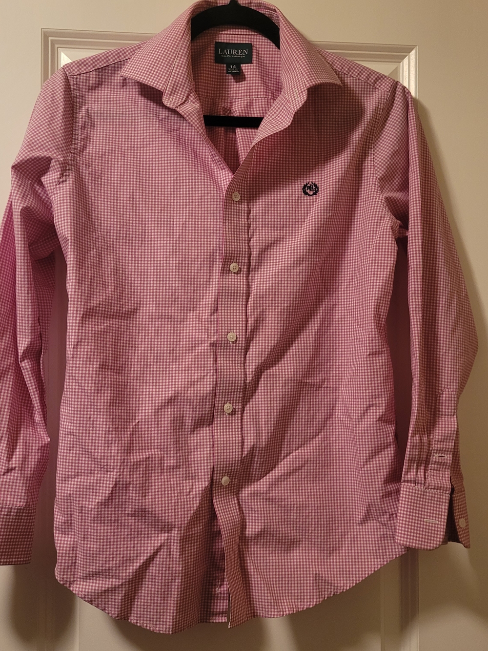 Ralph Lauren Women's Pink Gingham Dress Shirt Size 14
